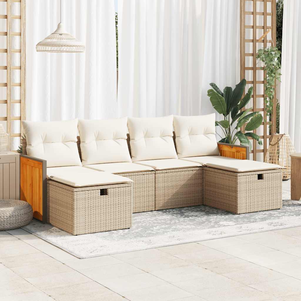 6-tlg. Garten-Sofagarnitur mit Kissen Beige Poly Rattan 6-tlg. Garten-Sofagarnitur mit Kissen Beige Poly Rattan