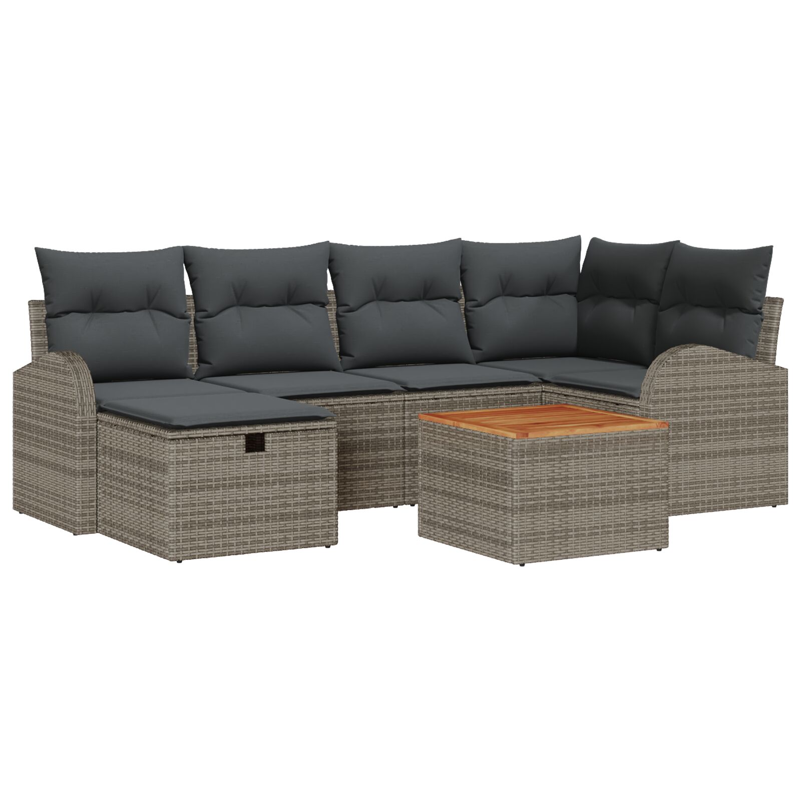 7-teiliges Garten-Sofa-Set mit Kissen Grau Poly-Rattan, 2-Sitzer-Garten-Sofa mit Stauraum & Kissen Grau Poly-Rattan