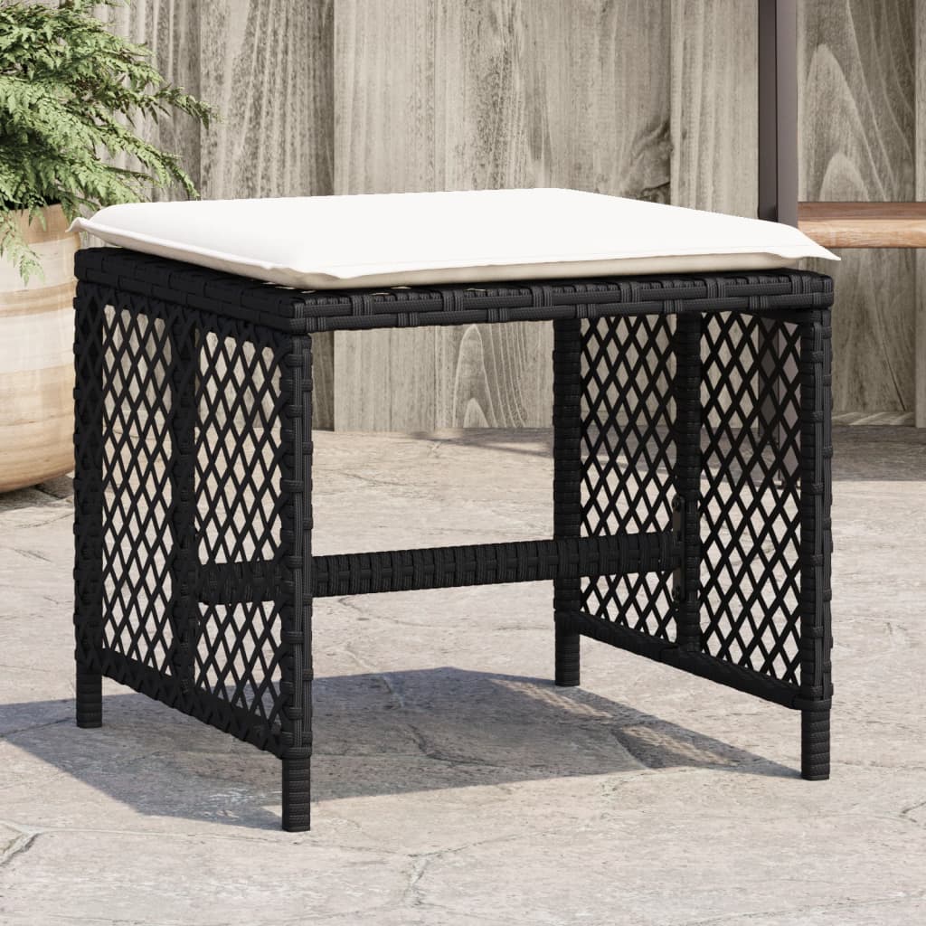 Gartenhocker mit Kissen 4 Stk. Schwarz 41x41x36 cm Poly Rattan Gartenhocker mit Kissen 4 Stk. Schwarz 41x41x36 cm Poly Rattan