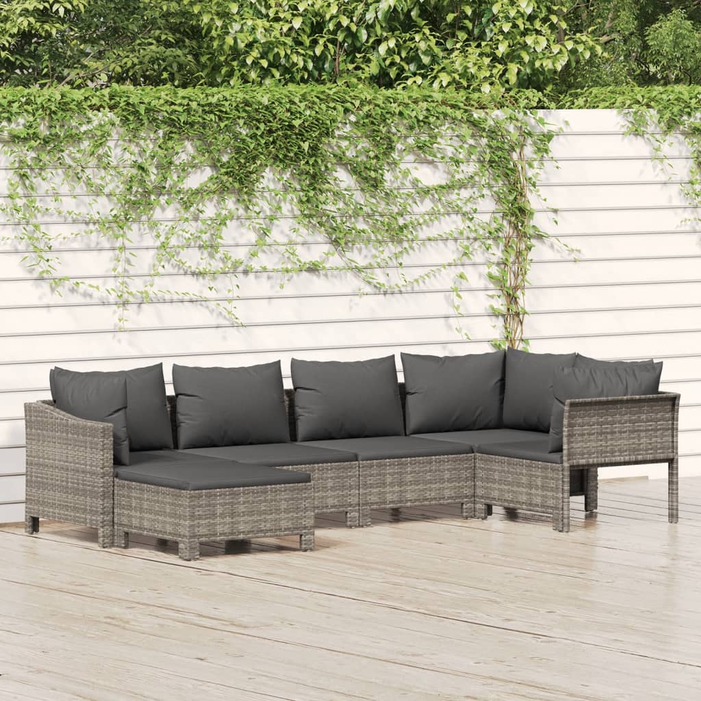 6-tlg. Garten-Lounge-Set mit Kissen Grau Poly Rattan 6-tlg. Garten-Lounge-Set mit Kissen Grau Poly Rattan