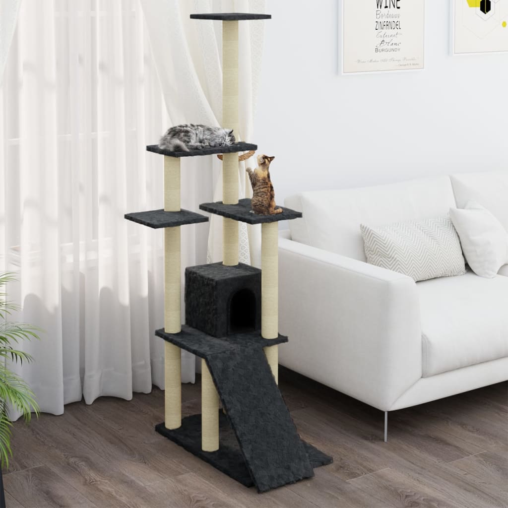 Kratzbaum mit Sisal-Kratzsäulen Dunkelgrau 155 cm