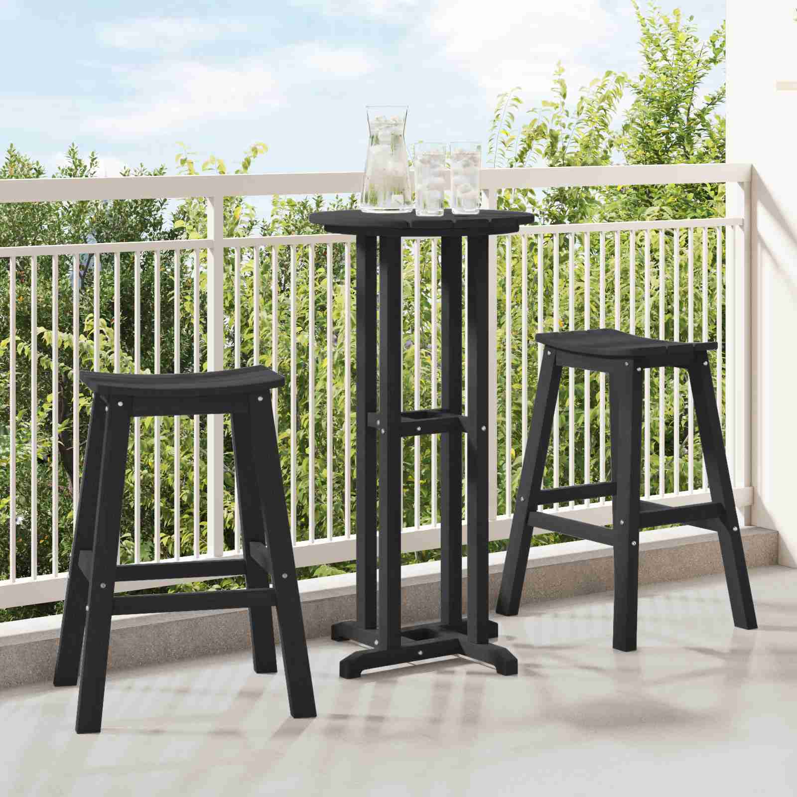 3-teiliges Gartenbar Set Schwarz HDPE