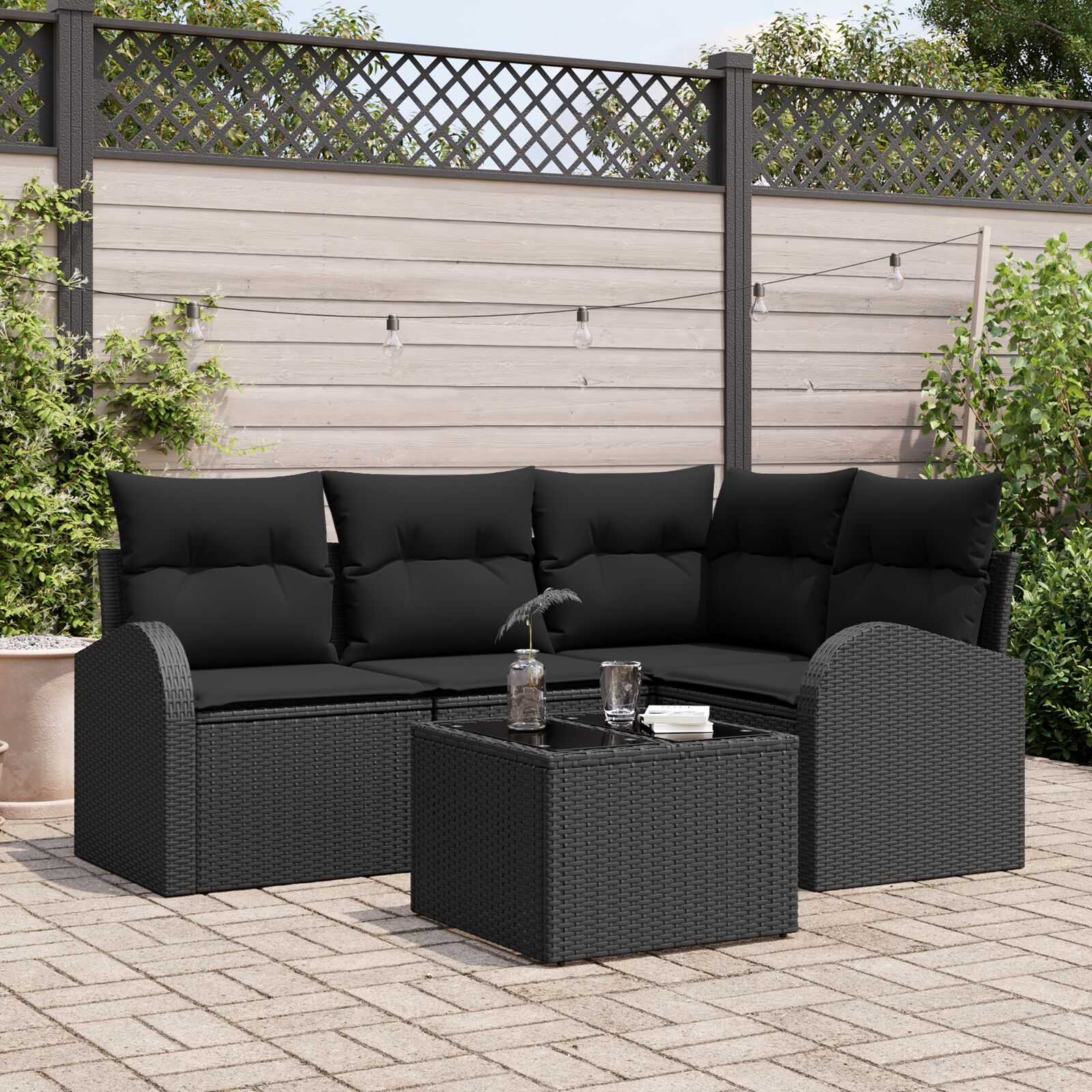 5-teiliges Garten-Sofa-Set mit Kissen Beige Poly-Rattan 5-teiliges Garten-Sofa-Set mit Kissen Beige Poly-Rattan