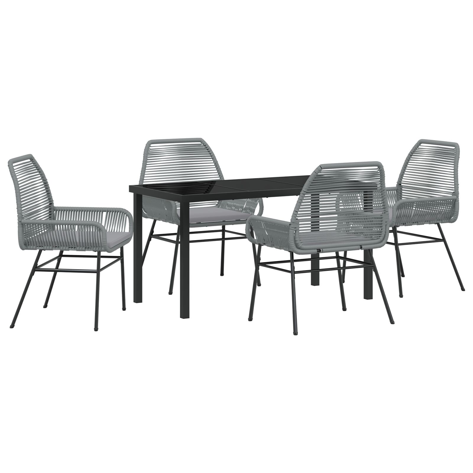 5-teiliges Garten-Esstisch-Set mit Kissen Grau Poly-Rattan