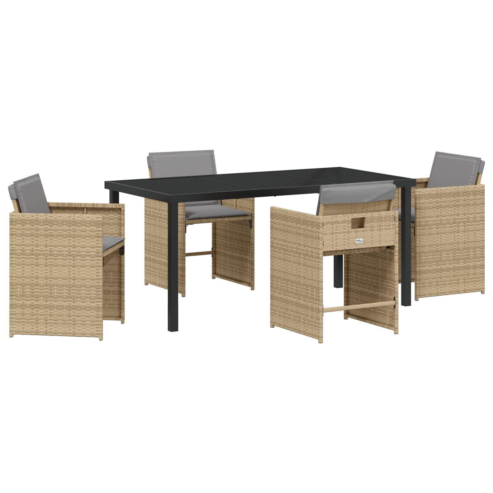 5-teiliges Garten-Essset mit Kissen in Beige aus Poly-Rattan