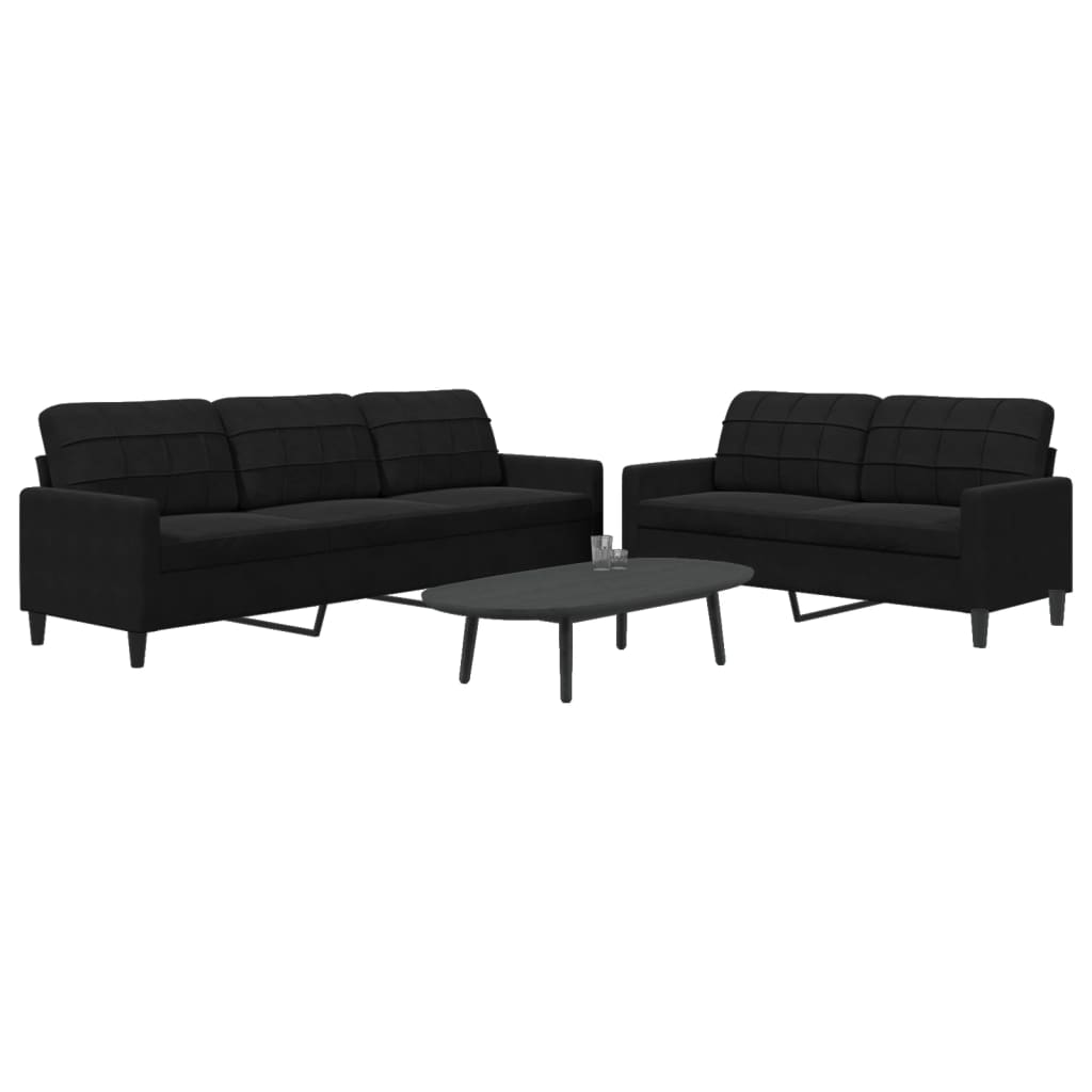 2-tlg. Sofagarnitur mit Kissen Schwarz Samt 2-tlg. Sofagarnitur mit Kissen Schwarz Samt