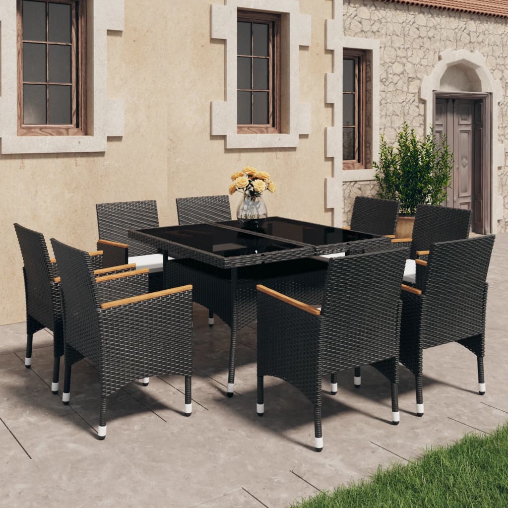 9-tlg. Garten-Essgruppe Poly Rattan und Akazienholz Schwarz 9-tlg. Garten-Essgruppe Poly Rattan und Akazienholz Schwarz