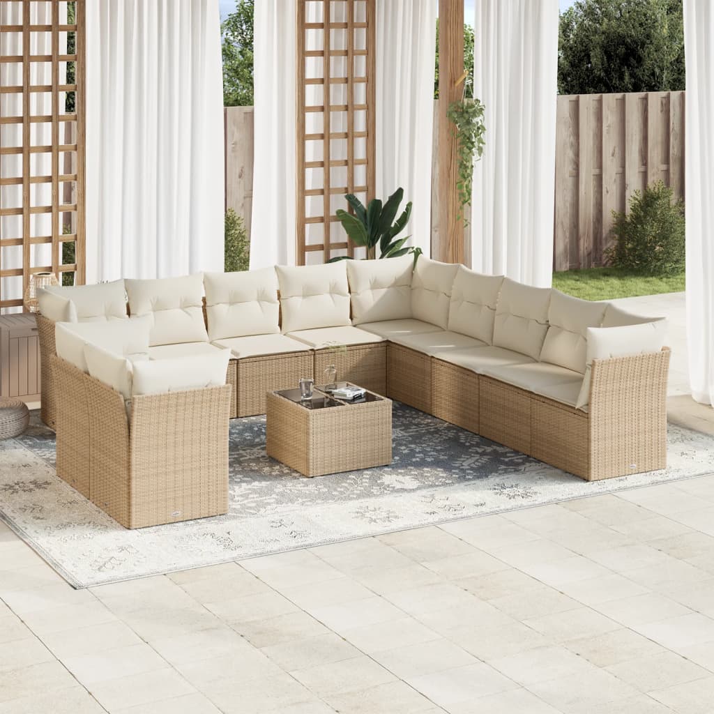 12-tlg. Garten-Sofagarnitur mit Kissen Beige Poly Rattan 12-tlg. Garten-Sofagarnitur mit Kissen Beige Poly Rattan