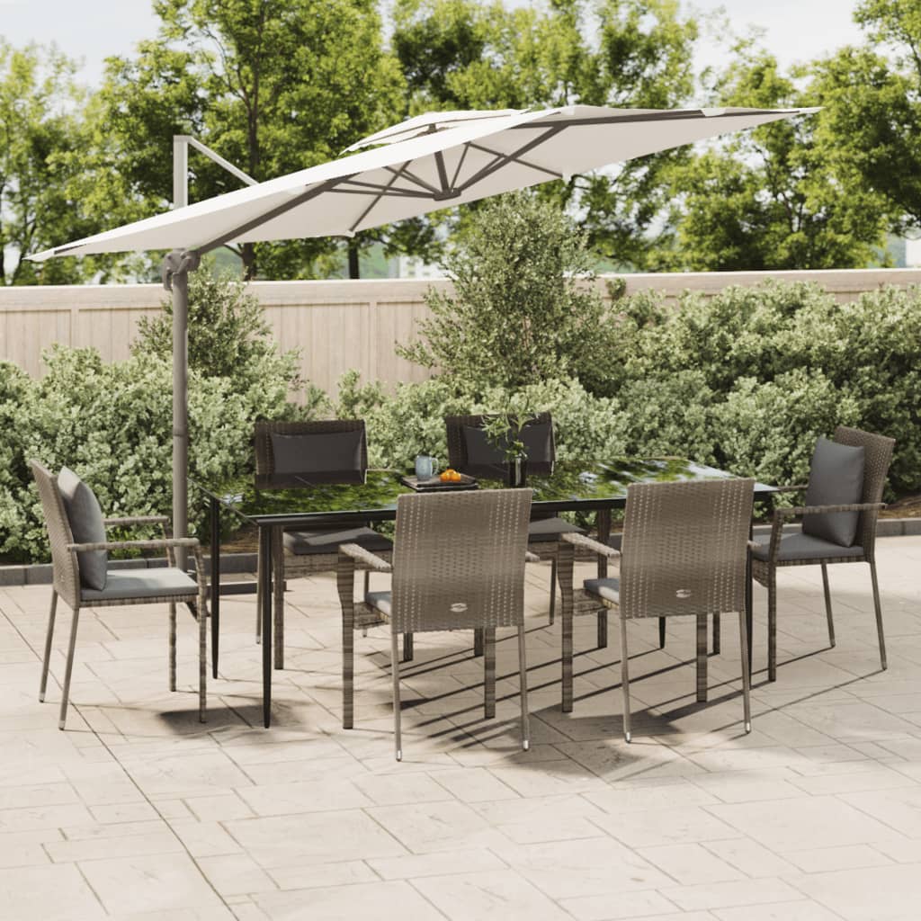 7-tlg. Garten-Essgruppe mit Kissen Schwarz und Grau Poly Rattan 7-tlg. Garten-Essgruppe mit Kissen Schwarz und Grau Poly Rattan