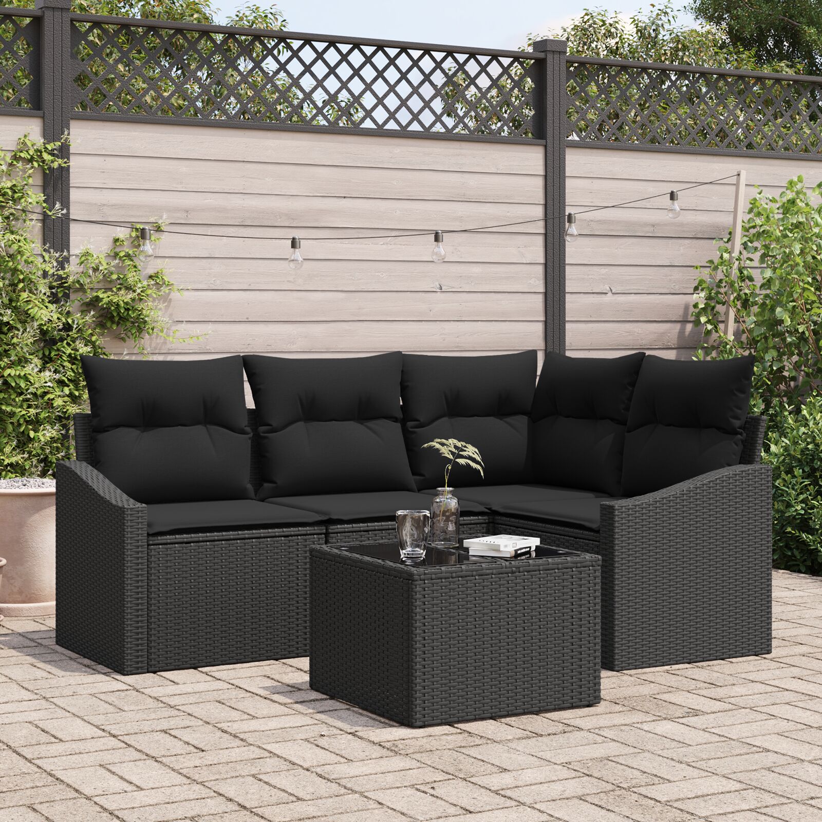 5-teiliges Garten Sofa Set mit Kissen Beige Poly Rattan