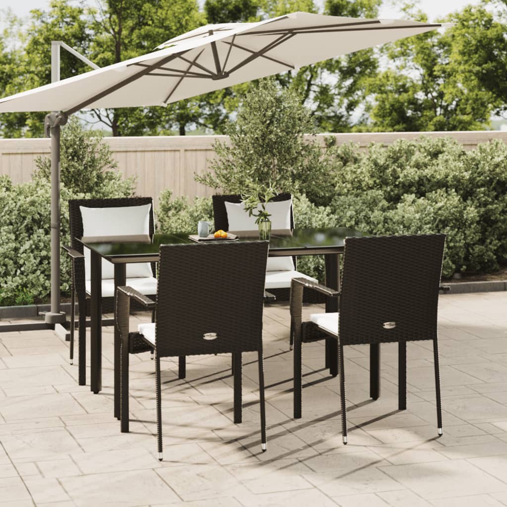 5-tlg. Garten-Essgruppe mit Kissen Schwarz Poly Rattan 5-tlg. Garten-Essgruppe mit Kissen Schwarz Poly Rattan
