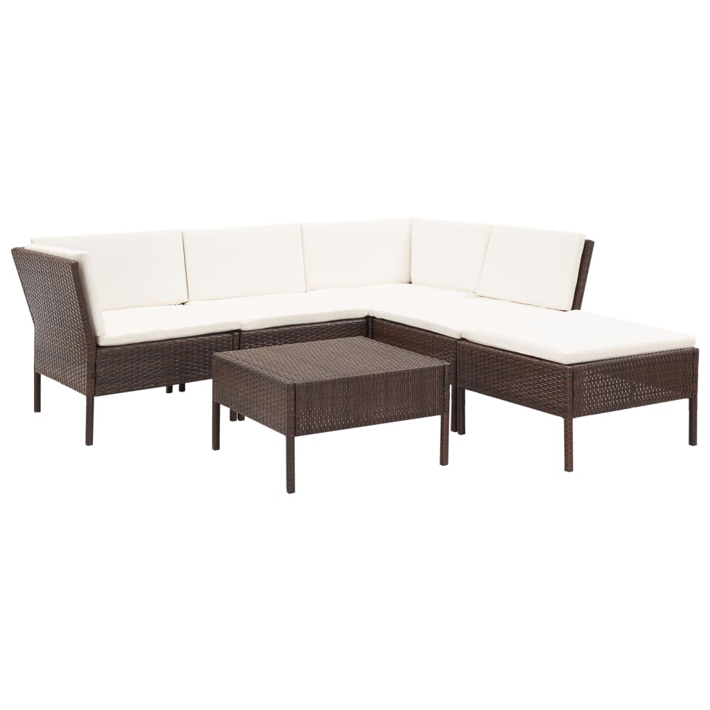6-tlg. Garten-Lounge-Set mit Auflagen Poly Rattan Braun 6-tlg. Garten-Lounge-Set mit Auflagen Poly Rattan Braun