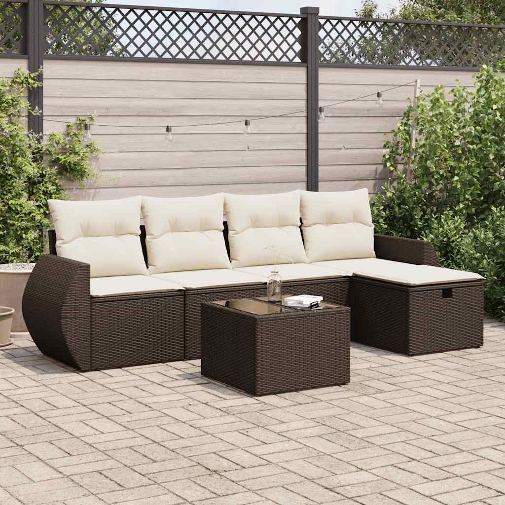 6-tlg. Garten-Sofagarnitur mit Kissen Braun Poly Rattan 6-tlg. Garten-Sofagarnitur mit Kissen Braun Poly Rattan
