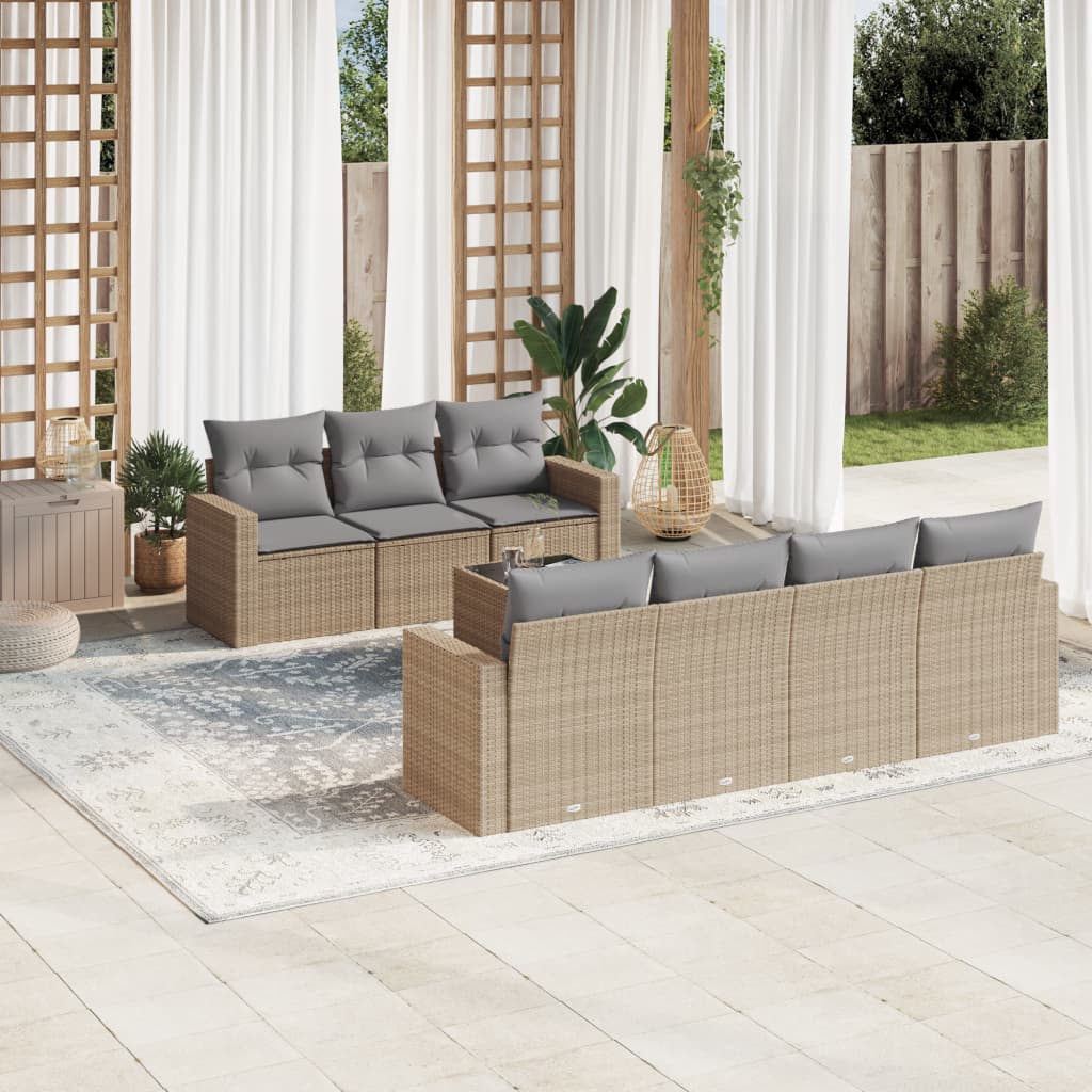 8-tlg. Garten-Sofagarnitur mit Kissen Beige Poly Rattan 8-tlg. Garten-Sofagarnitur mit Kissen Beige Poly Rattan
