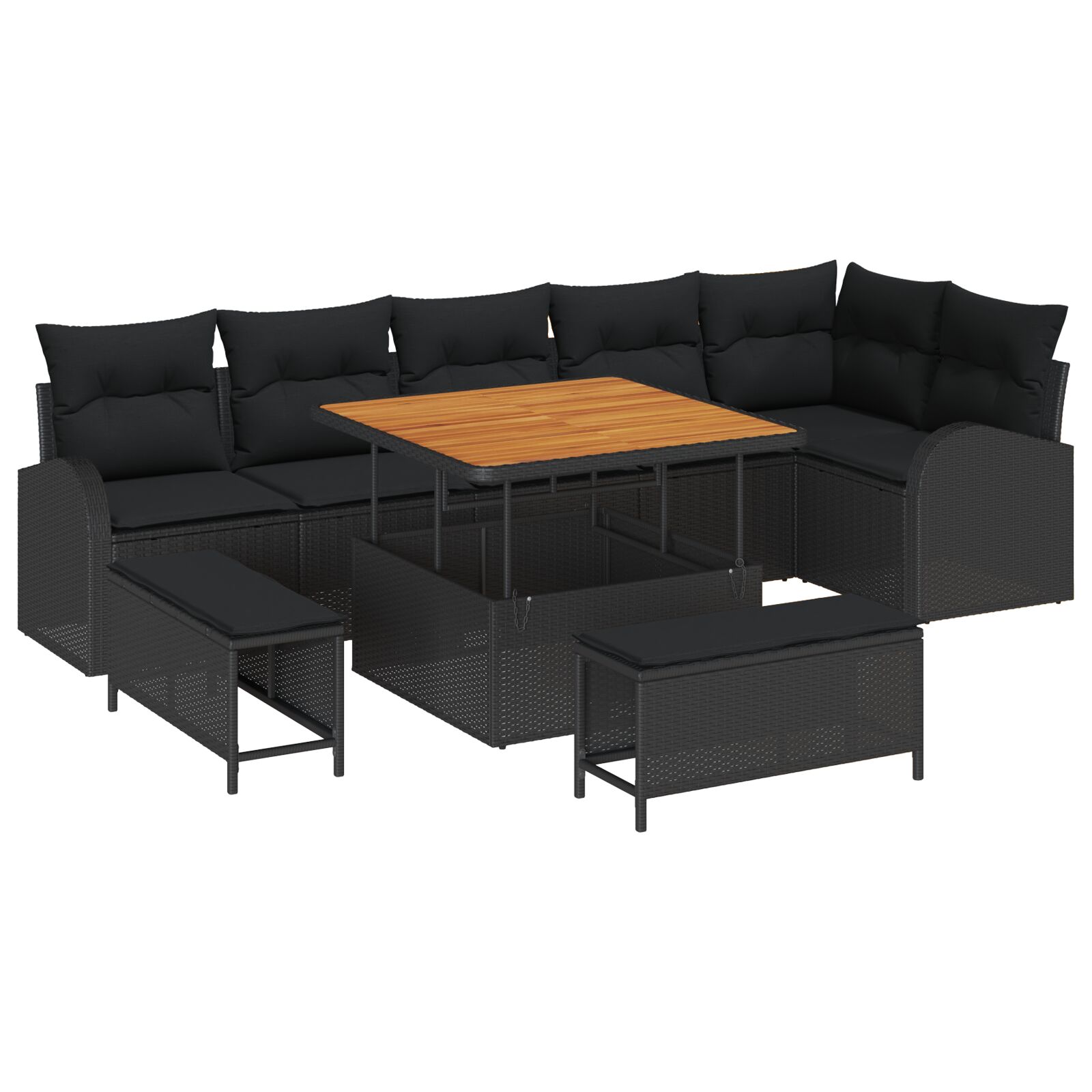 9-teiliges Garten-Sofa-Set mit Kissen Schwarz Poly-Rattan Akazie, 2-Sitzer Garten-Sofa mit Kissen Schwarz Poly-Rattan, 3-teiliges Garten-Dining-Set mit Kissen Schwarz Poly-Rattan Akazie 9-teiliges Garten-Sofa-Set mit Kissen Schwarz Poly-Rattan Akazie, 2-Sitzer Garten-Sofa mit Kissen Schwarz Poly-Rattan, 3-teiliges Garten-Dining-Set mit Kissen Schwarz Poly-Rattan Akazie