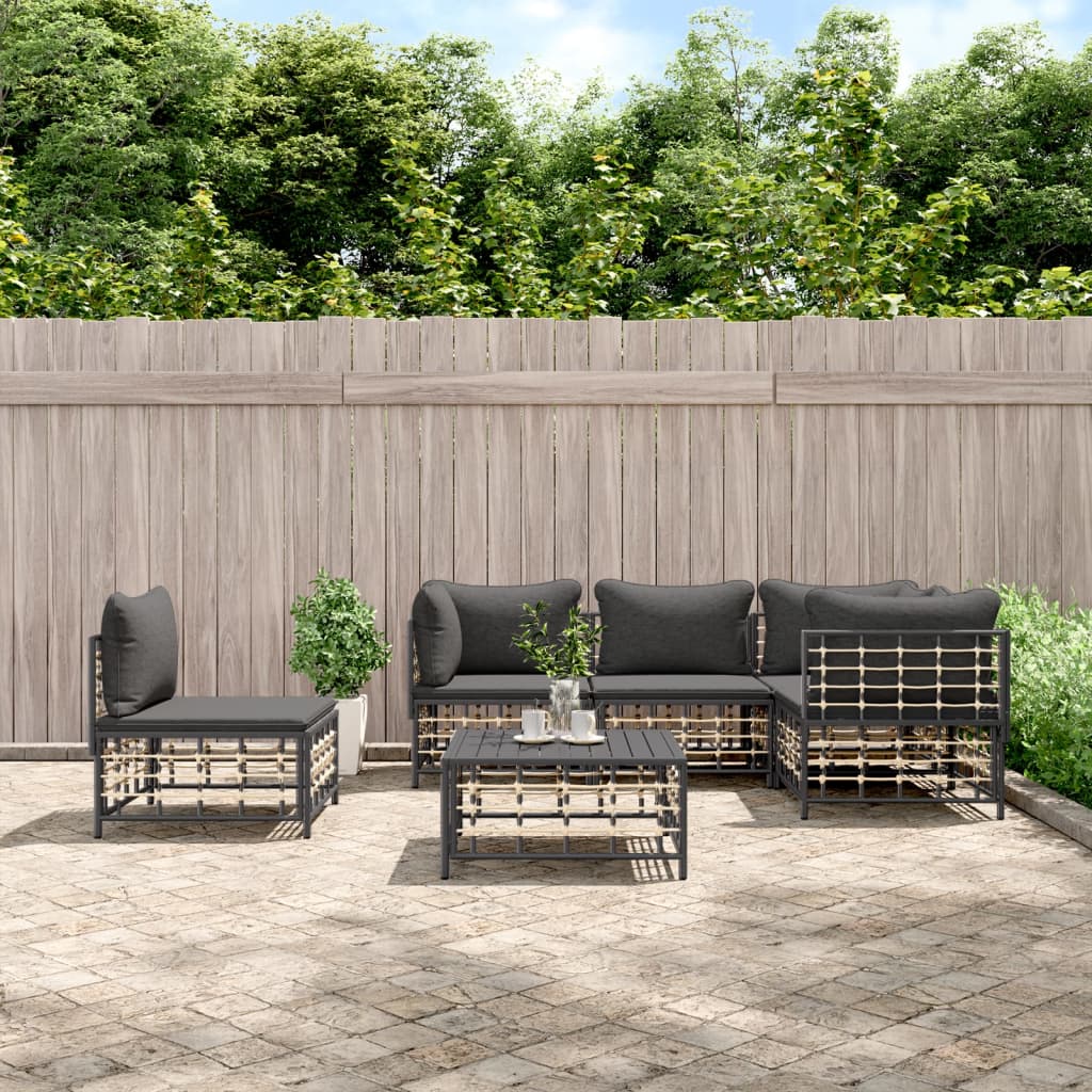 6-tlg. Garten-Lounge-Set mit Kissen Anthrazit Poly Rattan 6-tlg. Garten-Lounge-Set mit Kissen Anthrazit Poly Rattan