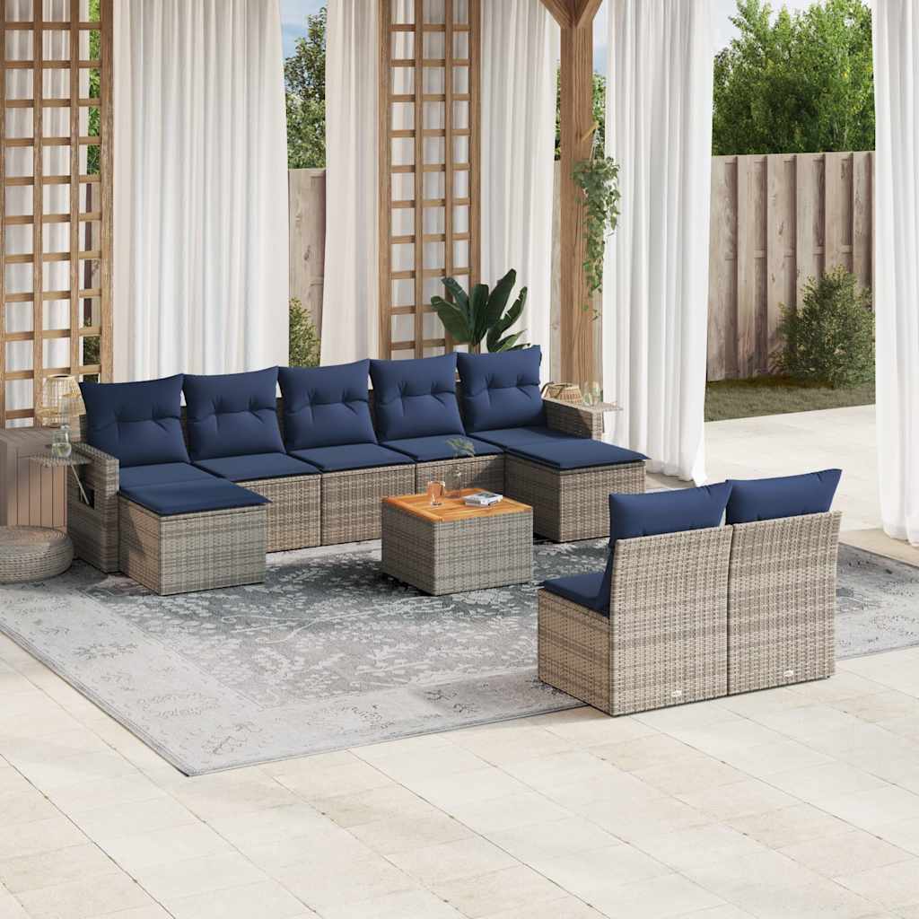 10-teiliges Gartensofa-Set mit Kissen, grau, Polyrattan 10-teiliges Gartensofa-Set mit Kissen, grau, Polyrattan