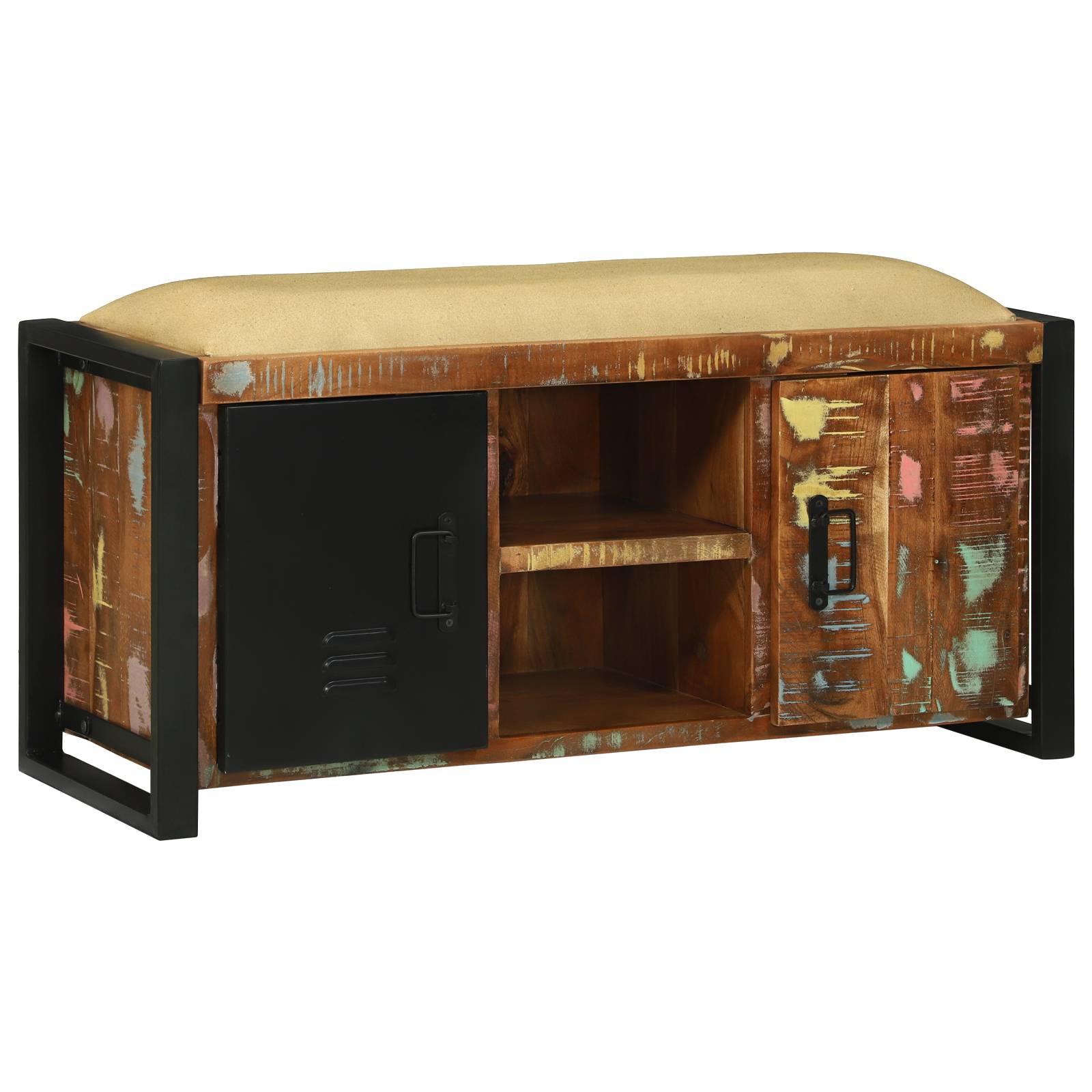 Bankschrank Mehrfarbig 100x35x50 cm Massivholz Wiederverwertet