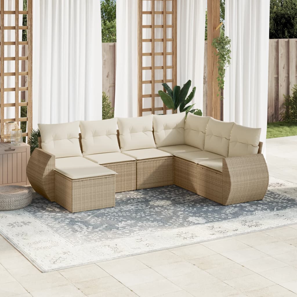 7-tlg. Garten-Sofagarnitur mit Kissen Beige Poly Rattan 7-tlg. Garten-Sofagarnitur mit Kissen Beige Poly Rattan