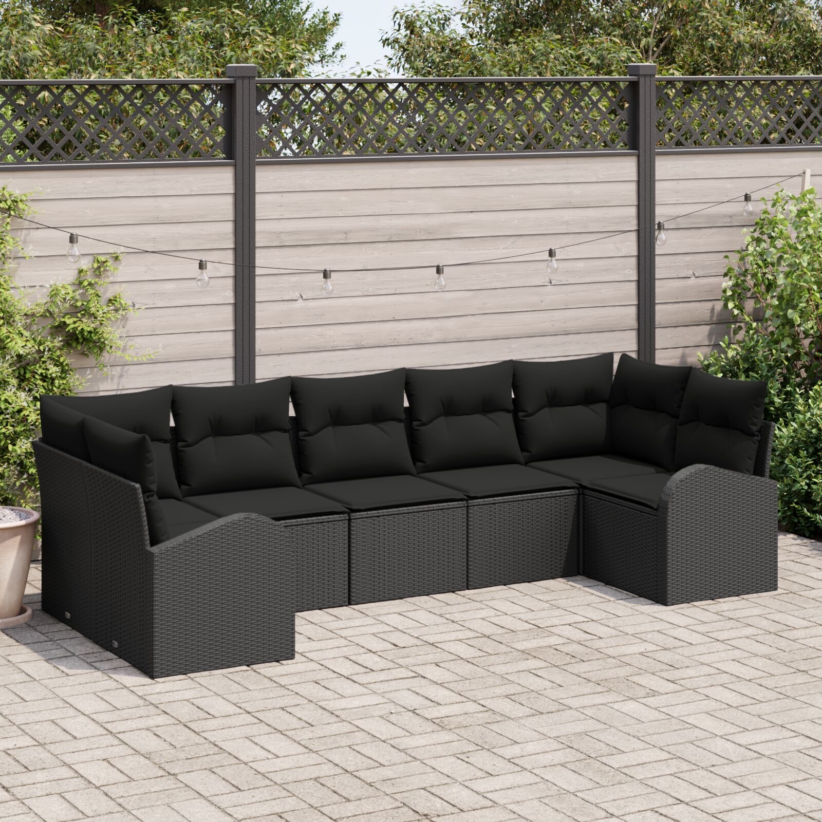 Garten-Sofa-Set 7-teilig Schwarz