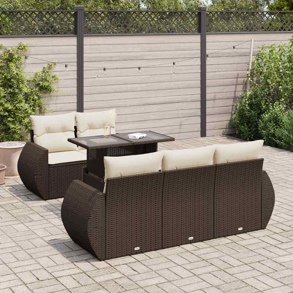 6-tlg. Garten-Sofagarnitur mit Kissen Braun Poly Rattan 6-tlg. Garten-Sofagarnitur mit Kissen Braun Poly Rattan