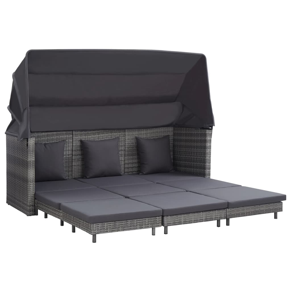 Ausziehbares 3-Sitzer-Schlafsofa mit Dach Poly Rattan Grau Ausziehbares 3-Sitzer-Schlafsofa mit Dach Poly Rattan Grau
