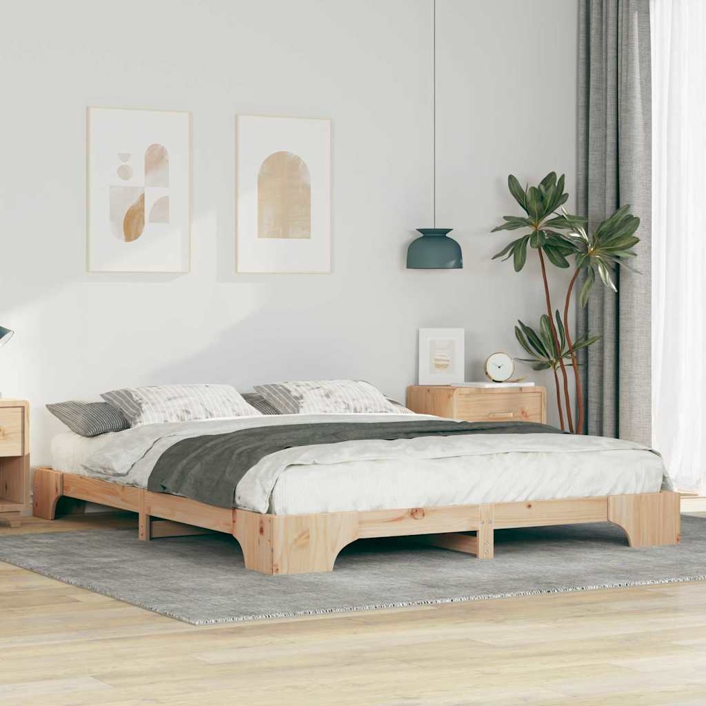 Bodenbettgestell Braun 160 x 220 cm Massivholz Kiefer