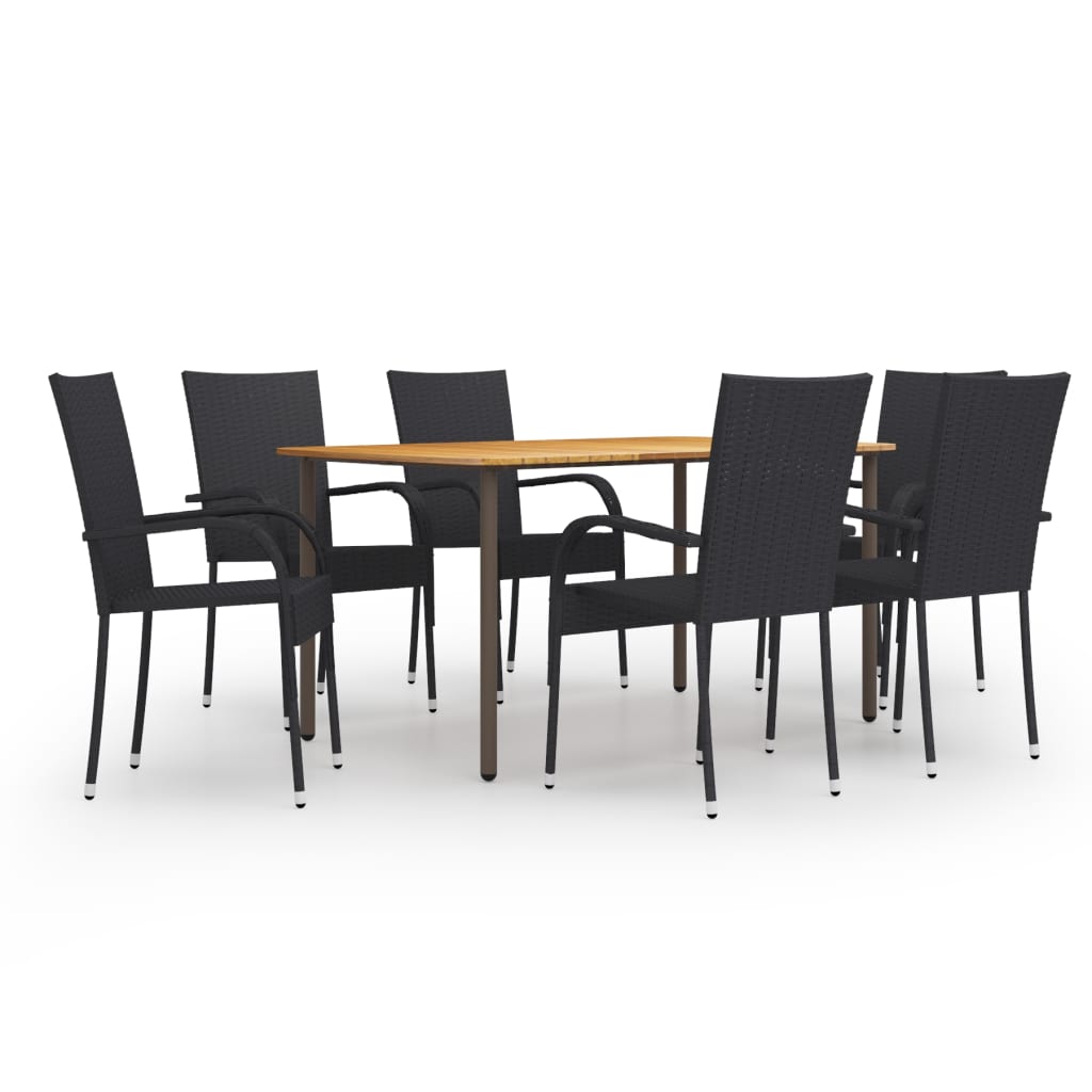 7-tlg. Garten-Essgruppe Poly Rattan Schwarz 7-tlg. Garten-Essgruppe Poly Rattan Schwarz