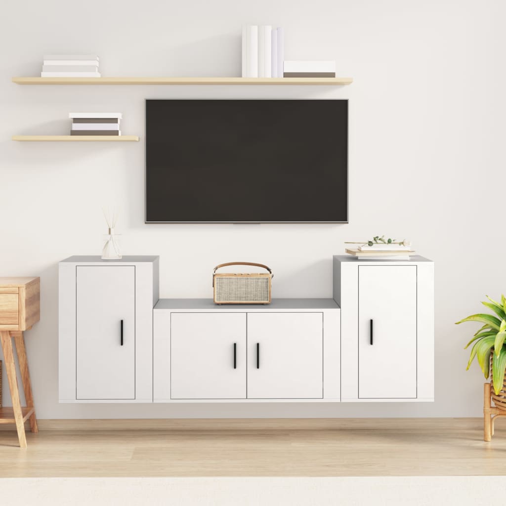 3-tlg. TV-Schrank-Set Weiß Holzwerkstoff