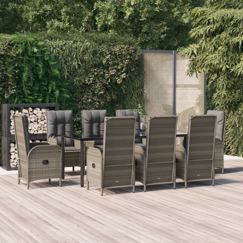 9-tlg. Garten-Essgruppe mit Kissen Schwarz und Grau Poly Rattan 9-tlg. Garten-Essgruppe mit Kissen Schwarz und Grau Poly Rattan