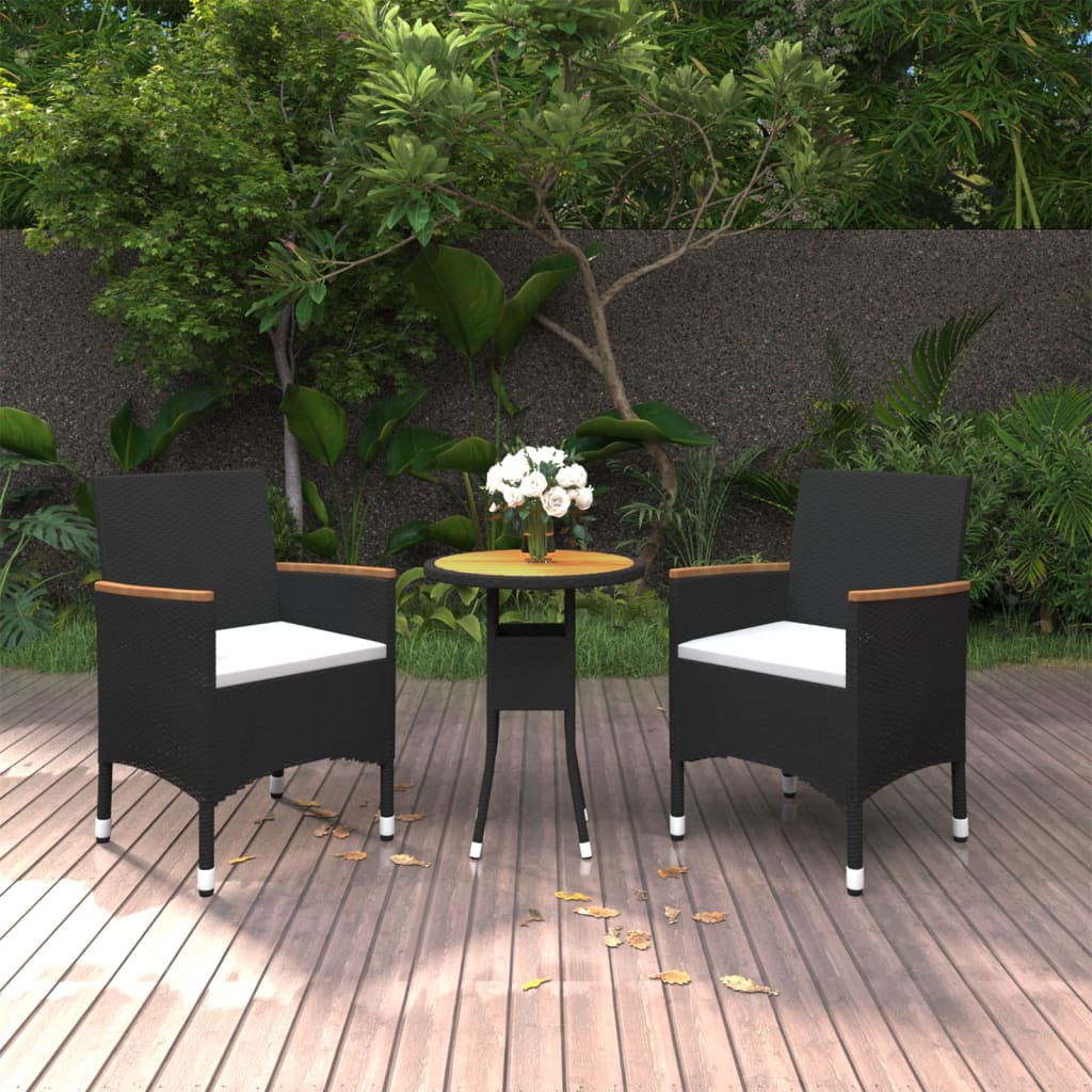 3-tlg. Garten-Essgruppe Poly Rattan Schwarz 3-tlg. Garten-Essgruppe Poly Rattan Schwarz
