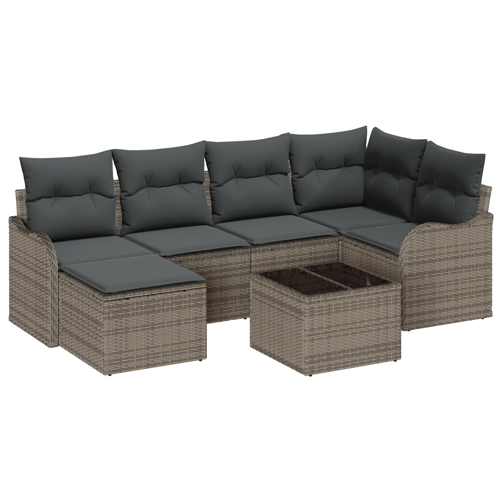 6-teiliges Garten-Sofa-Set mit Kissen Schwarz Poly-Rattan, 2-Sitzer Garten-Sofa mit Kissen Grau Poly-Rattan