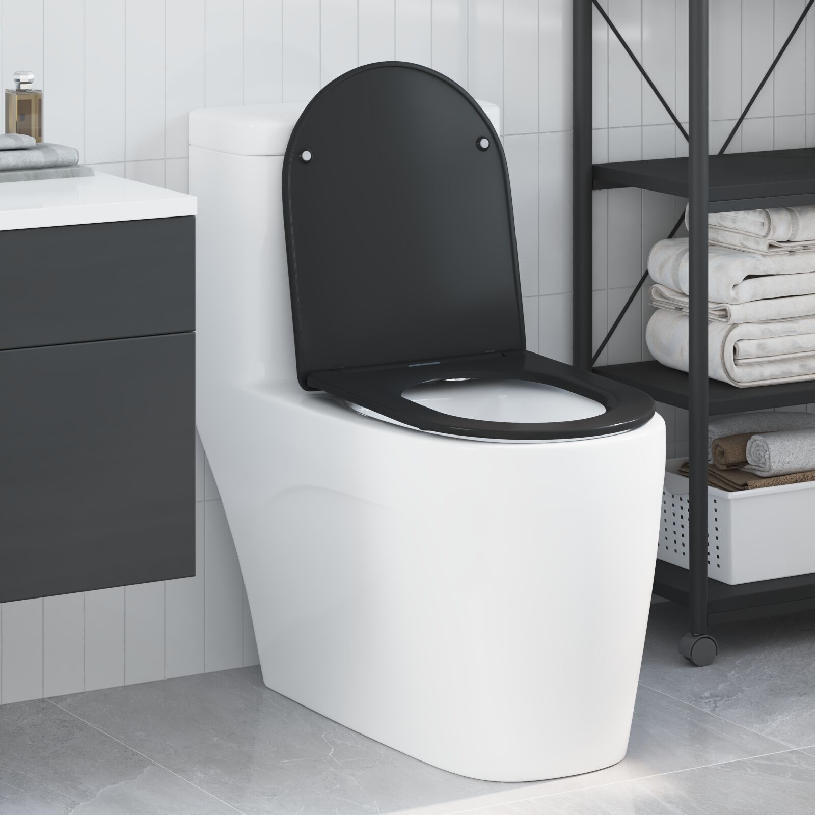 Schnellverschluss Toilettensitz mit sanftem Schließen - Duroplast, Schwarz