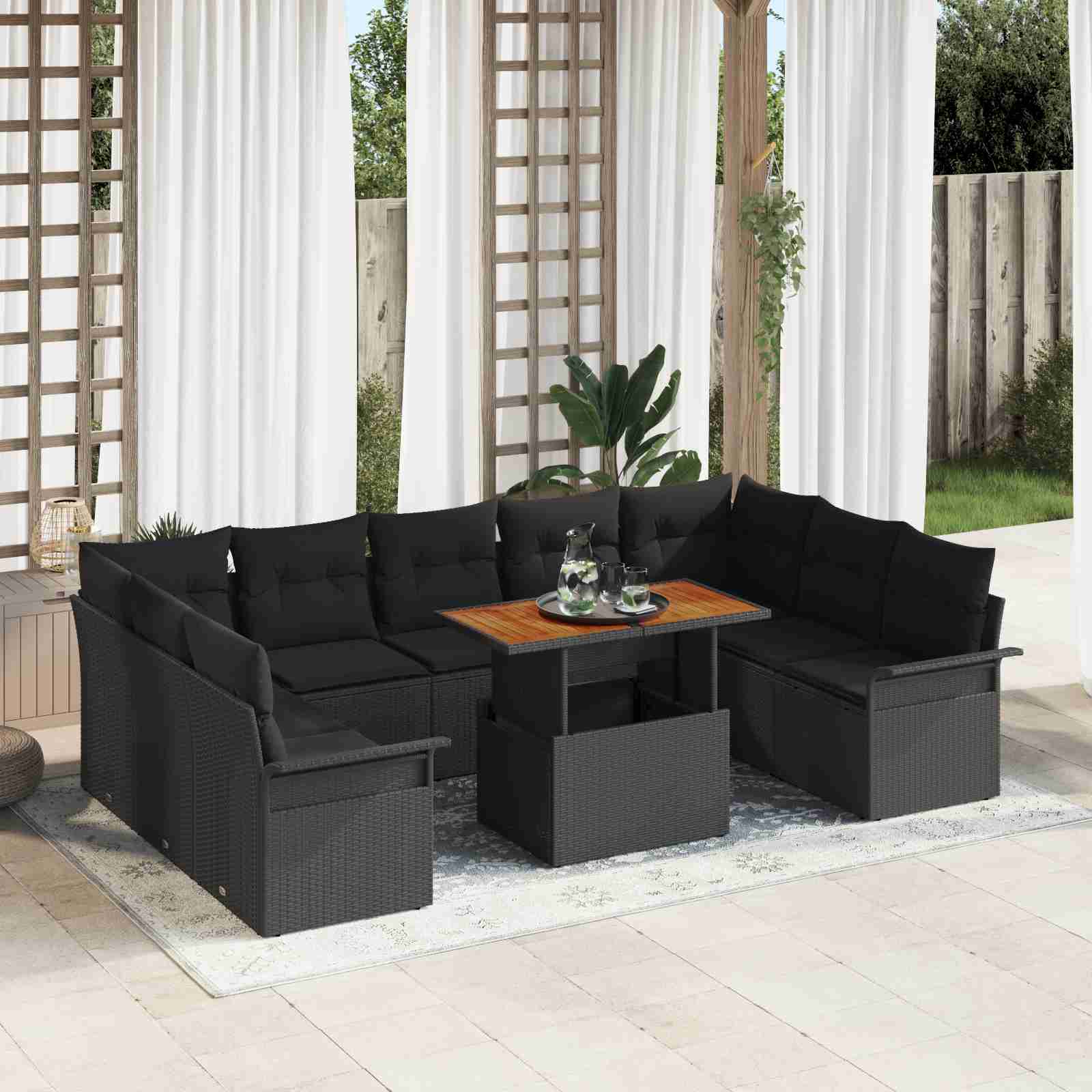 10-teiliges Garten Sofa Set mit Kissen Schwarz Poly Rattan 10-teiliges Garten Sofa Set mit Kissen Schwarz Poly Rattan