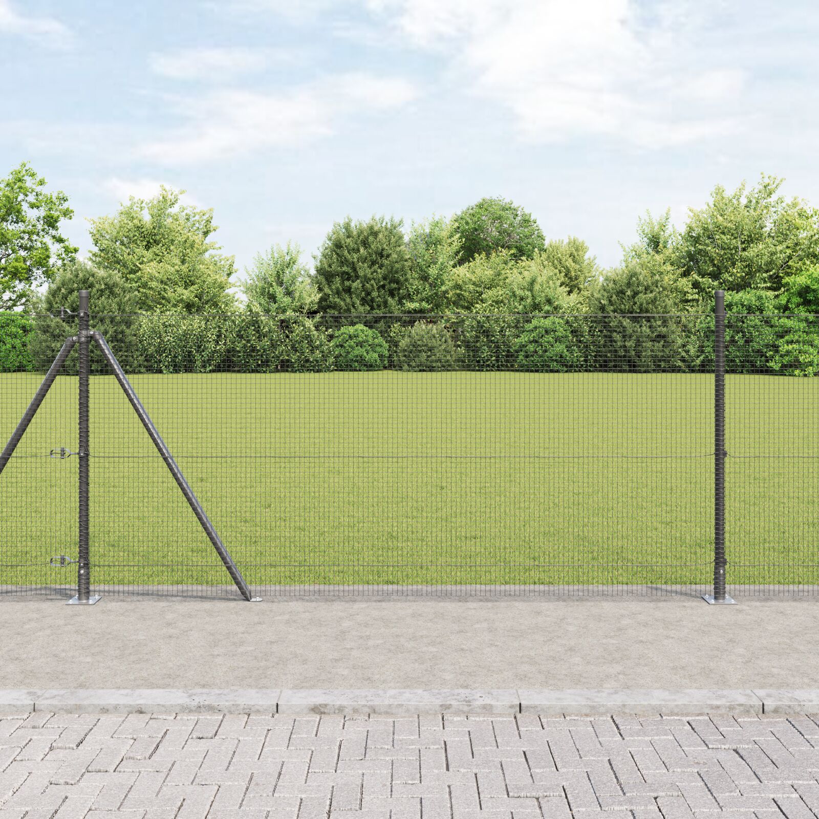 Geschweißter Drahtzaun mit 13 Flanschpfosten Grau 0.8x25 m Stahl