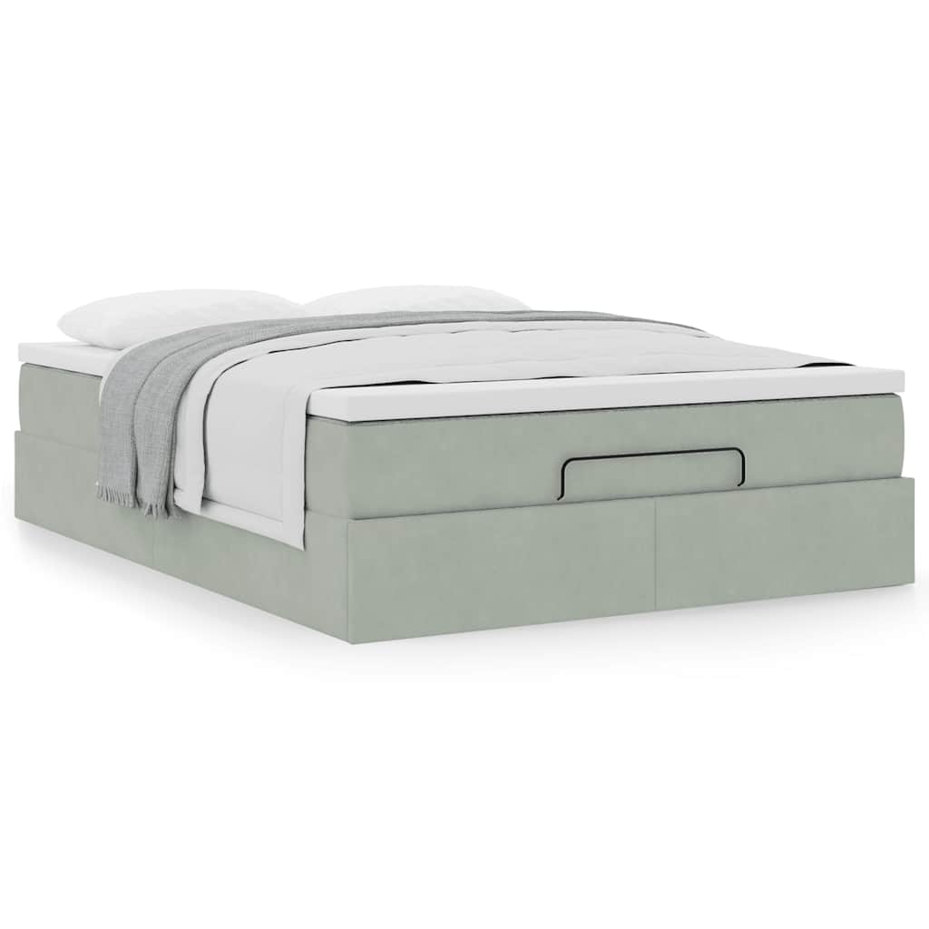 Ottoman-Bett mit Matratze Hellgrau 140x200 cm Samt