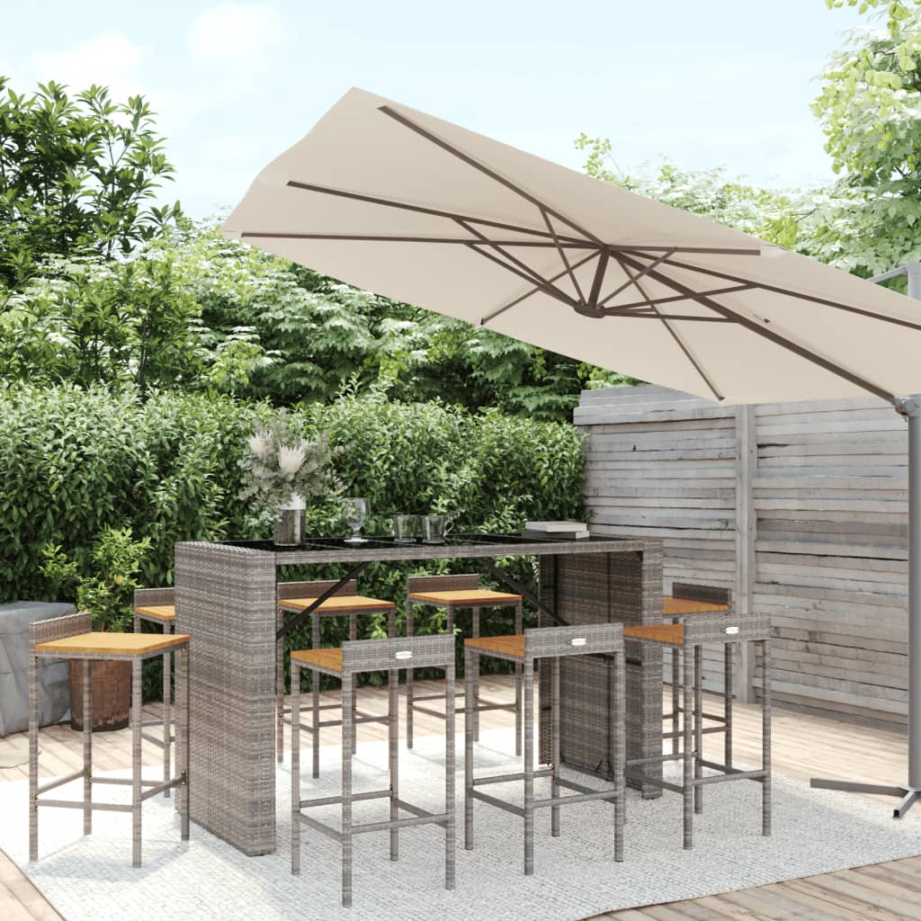 9-tlg. Gartenbar-Set Grau Poly Rattan & Massivholz Akazie 9-tlg. Gartenbar-Set Grau Poly Rattan & Massivholz Akazie