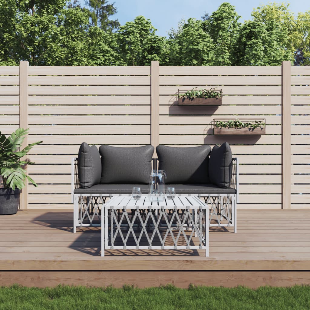 3-tlg. Garten-Lounge-Set mit Kissen Weiß Stahl 3-tlg. Garten-Lounge-Set mit Kissen Weiß Stahl