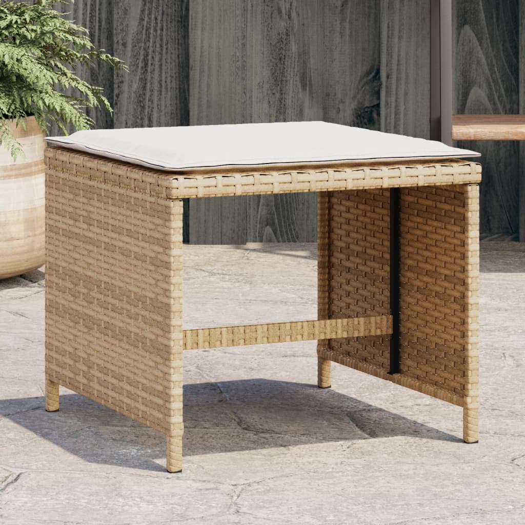 Gartenhocker mit Kissen 4 Stk. Beige 40x40x35 cm Poly Rattan Gartenhocker mit Kissen 4 Stk. Beige 40x40x35 cm Poly Rattan