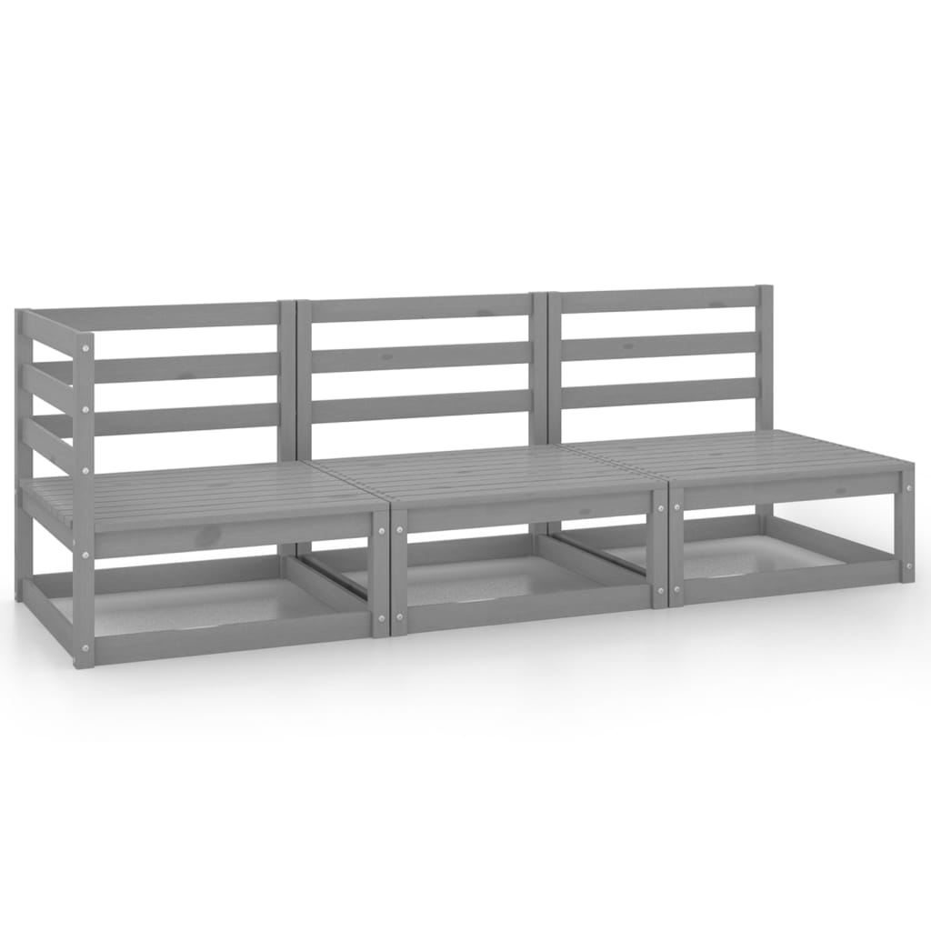3-tlg. Garten-Lounge-Set Grau Kiefer Massivholz 3-tlg. Garten-Lounge-Set Grau Kiefer Massivholz