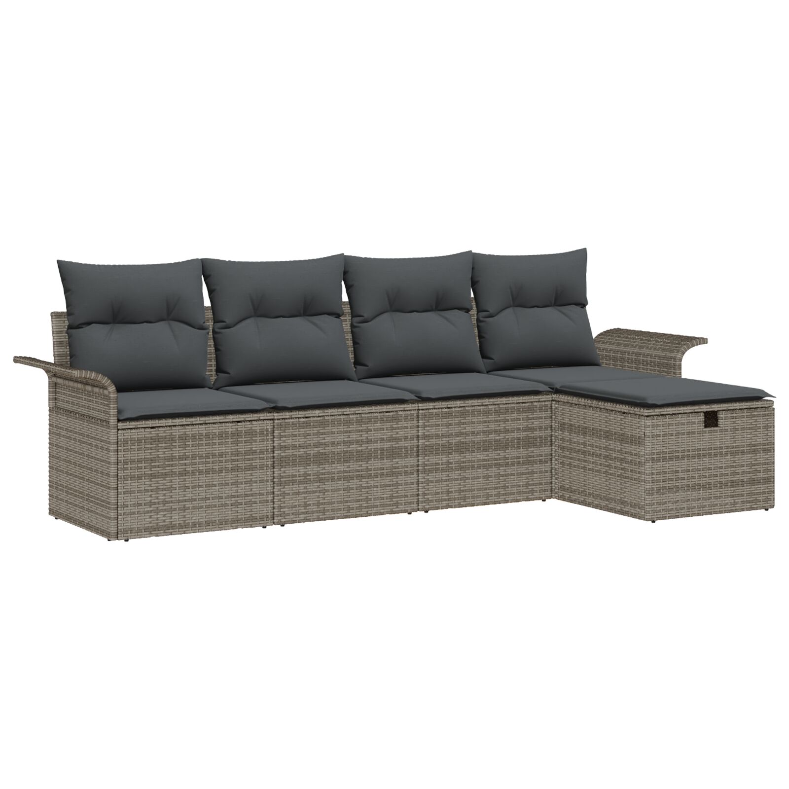 5-teiliges Garten Sofa Set mit Kissen Grau Poly Rattan, 2-Sitzer Garten Sofa mit Stauraum & Kissen Grau Poly Rattan