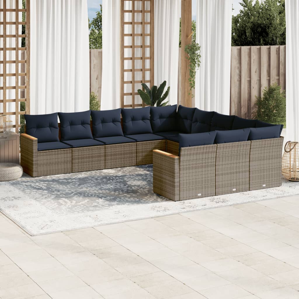 11-teiliges Gartensofa-Set mit Kissen, grau, Polyrattan 11-teiliges Gartensofa-Set mit Kissen, grau, Polyrattan