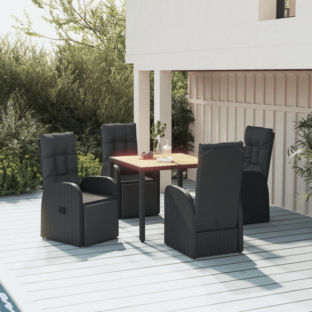 5-tlg. Garten-Essgruppe Schwarz Poly Rattan & Massivholz Akazie 5-tlg. Garten-Essgruppe Schwarz Poly Rattan & Massivholz Akazie
