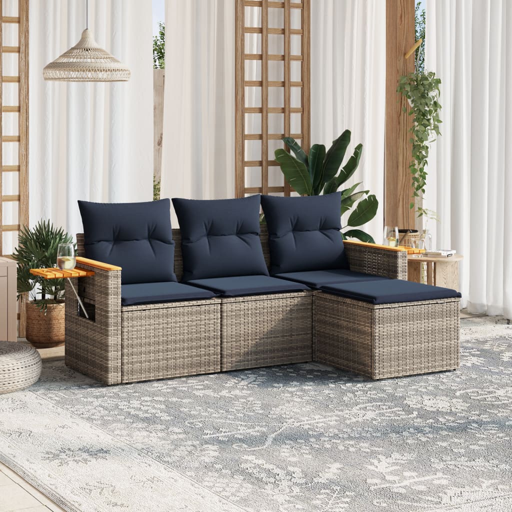 4-tlg. Garten-Sofagarnitur mit Kissen Grau Poly Rattan 4-tlg. Garten-Sofagarnitur mit Kissen Grau Poly Rattan