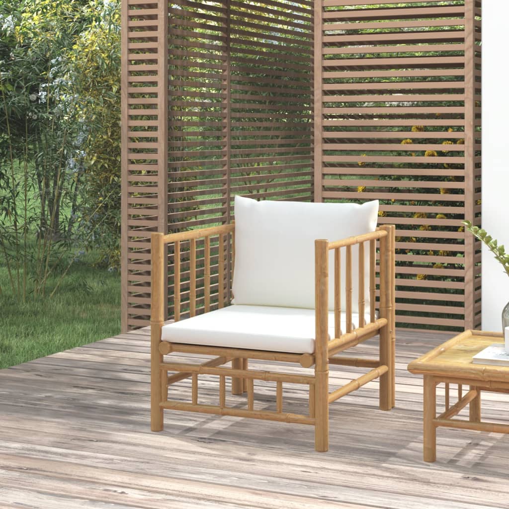 Gartensessel mit Cremeweißen Kissen Bambus Gartensessel mit Cremeweißen Kissen Bambus