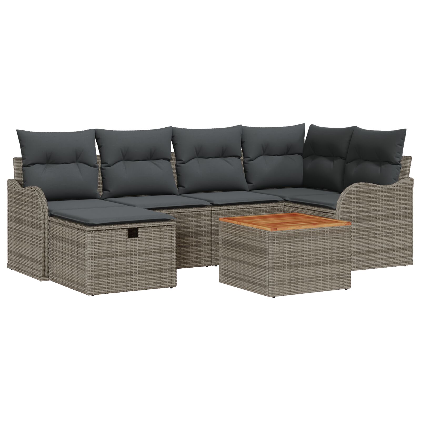7-teiliges Garten-Sofa-Set mit Kissen Grau Poly Rattan, 2-Sitzer-Garten-Sofa mit Stauraum & Kissen Grau Poly Rattan