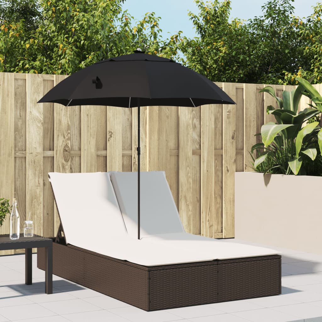 Doppel-Sonnenliege mit Kissen & Sonnenschirm Braun Poly Rattan Doppel-Sonnenliege mit Kissen & Sonnenschirm Braun Poly Rattan