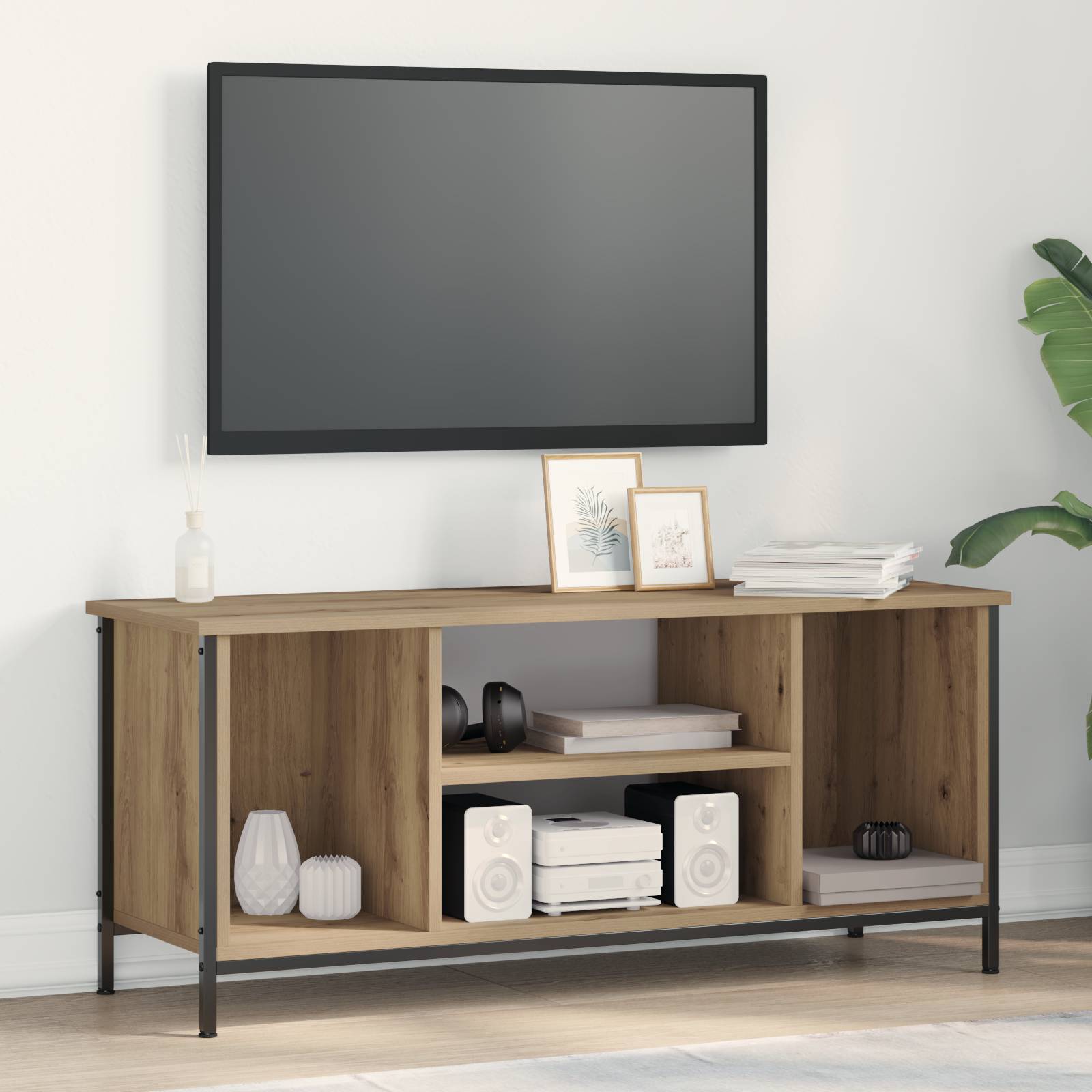 TV-Ständer Eichenholz Technisches Holz, Metall 102 x 35 x 45 cm