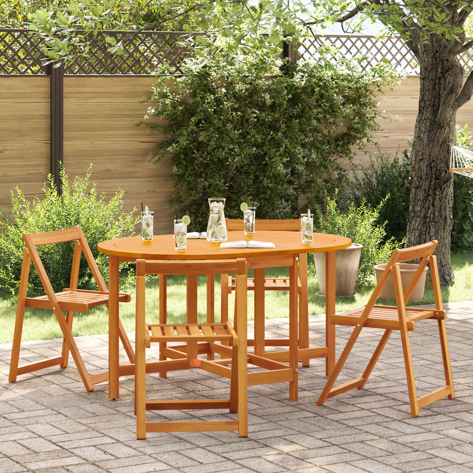 vidaXL 5-teiliges faltbares Garten-Esszimmer-Set aus massivem Akazienholz