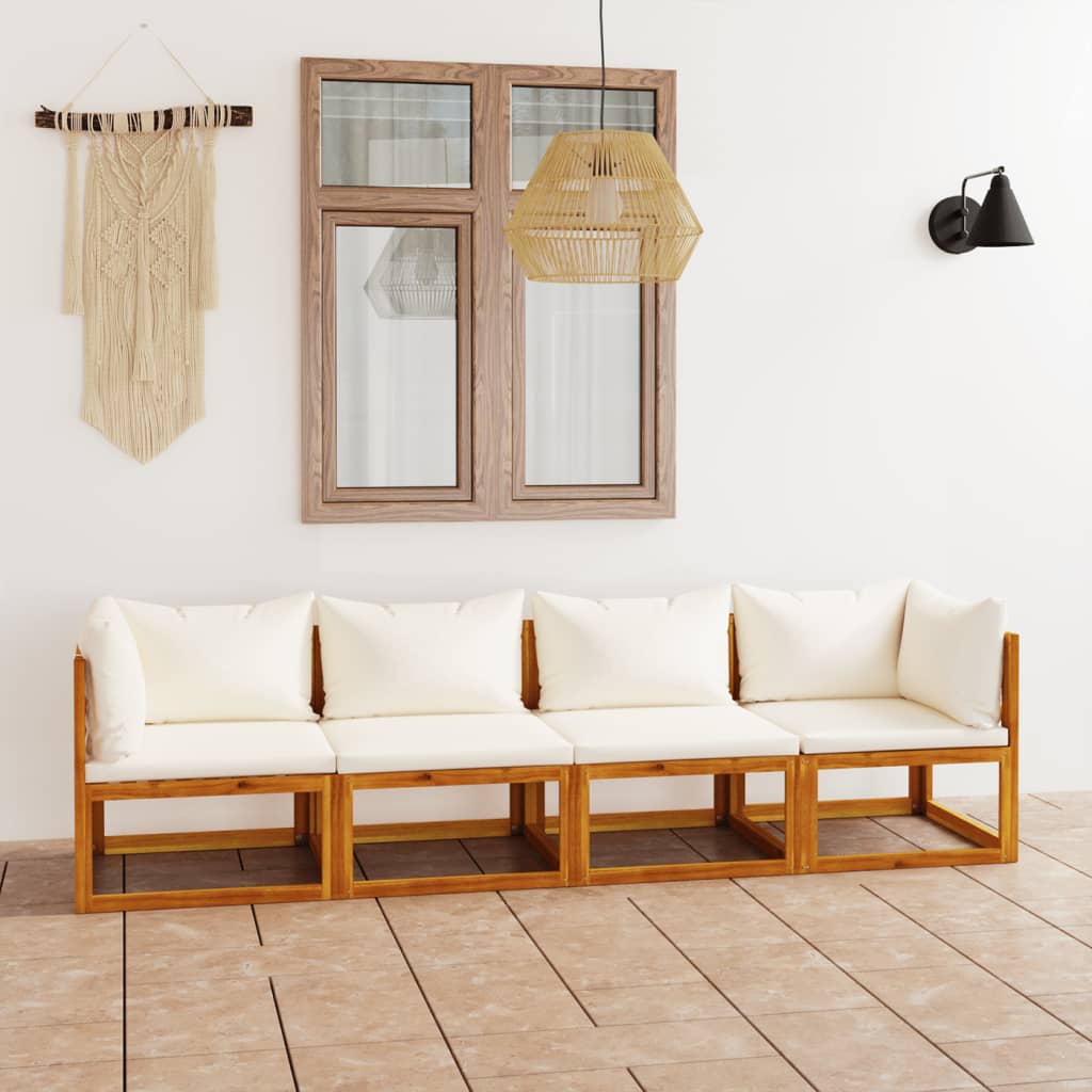 4-Sitzer-Gartensofa mit Auflagen Creme Akazie Massivholz 4-Sitzer-Gartensofa mit Auflagen Creme Akazie Massivholz